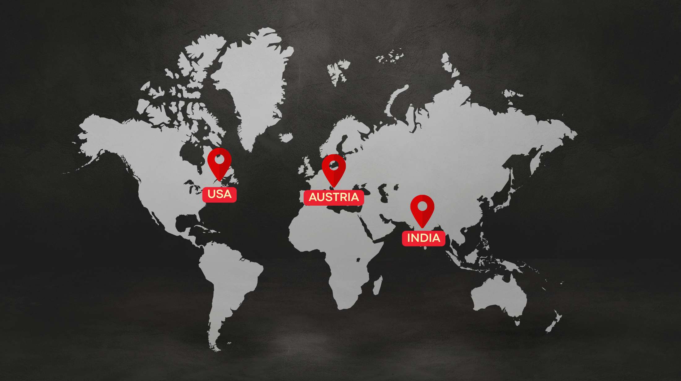 World map showing manufacturing locations in Austria, Boston, and Faridabad